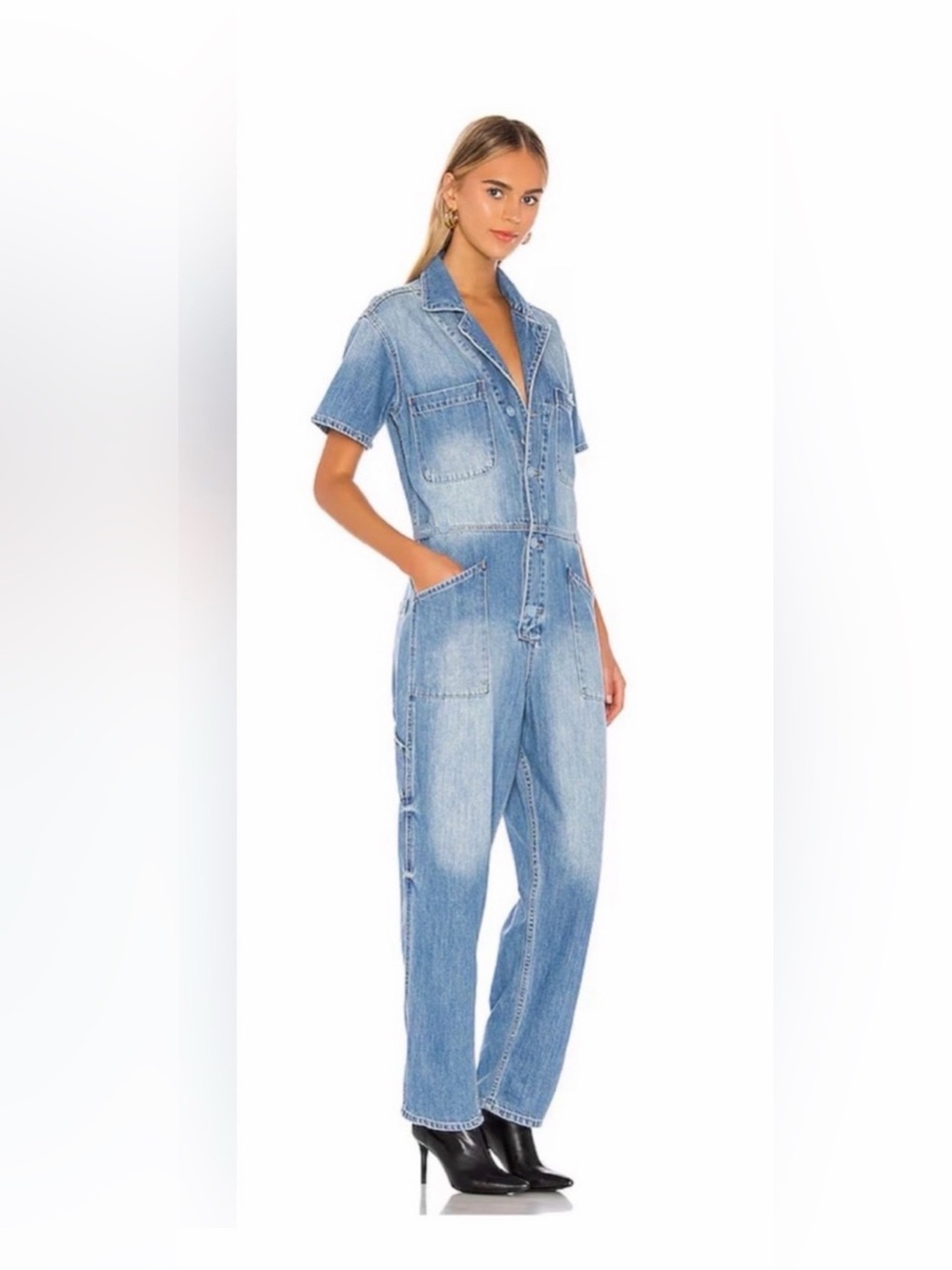Pistola Grover Short Sleeve Denim Field Jumpsuit in the Disoriented wash